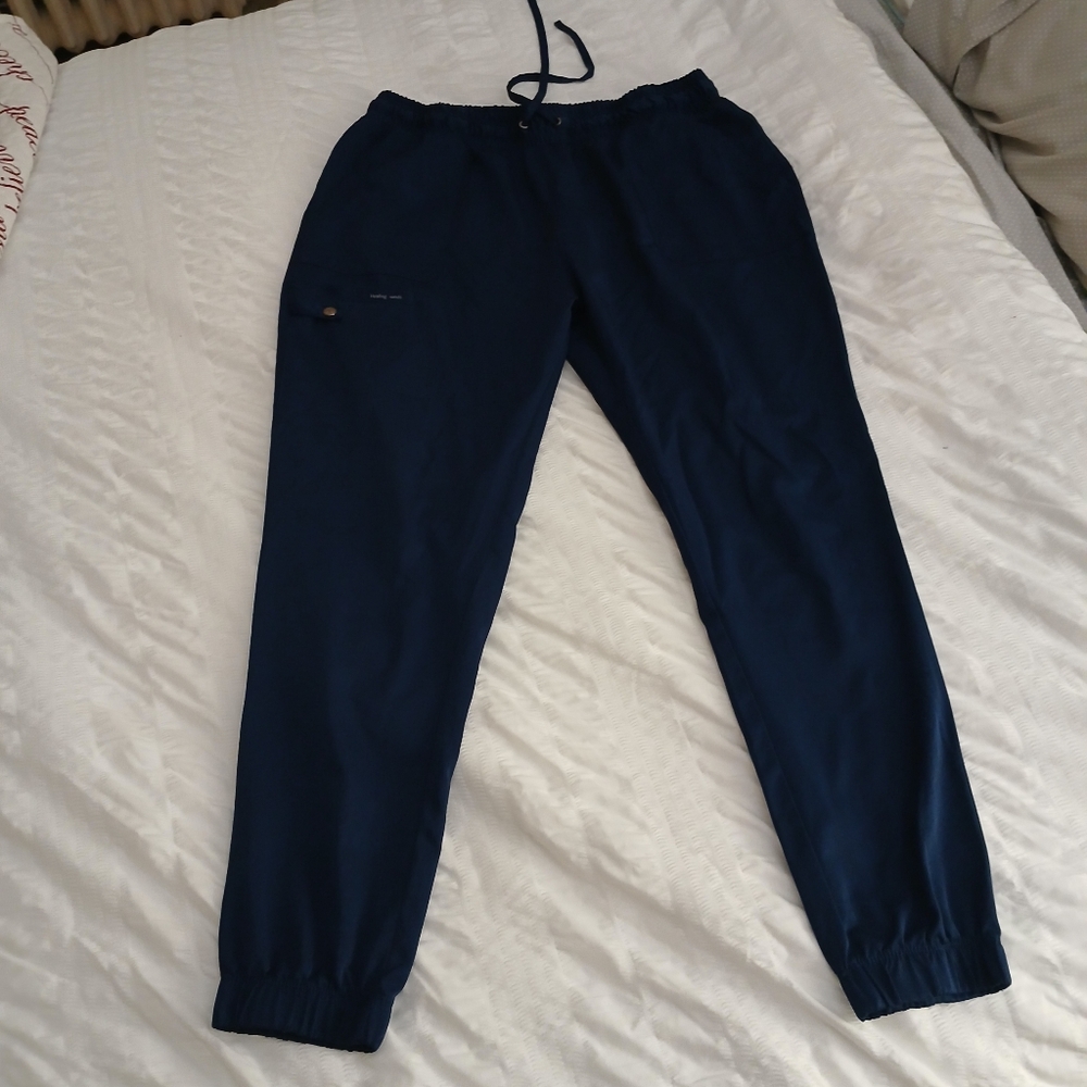 Navy Blue Jogger Scrub pants with Tapered Legs and Elastic Cuffs